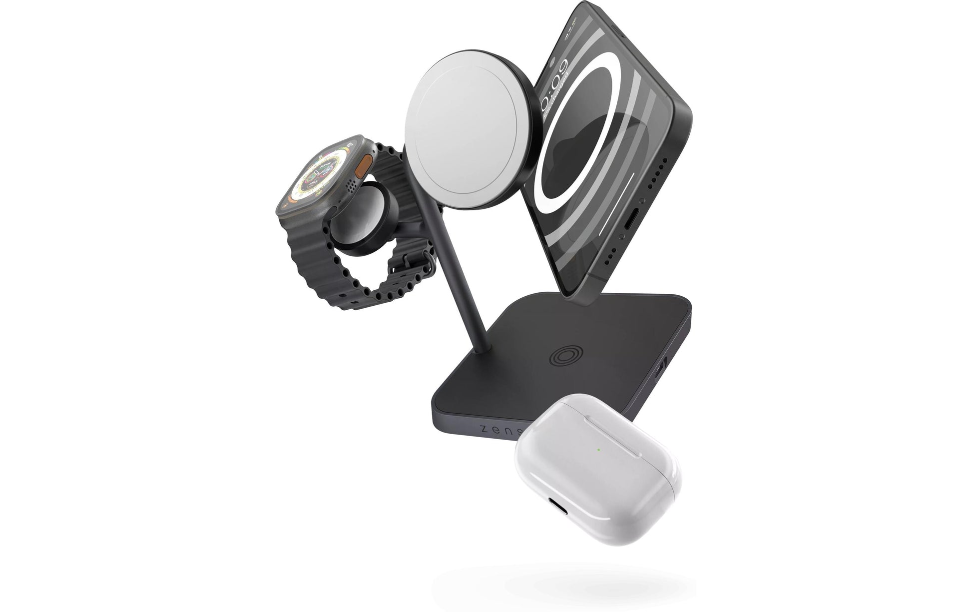 ZENS Ladestation (EU/UK/US) – 43 W, 1× USB-C, Qi, MagSafe, kabellos – für Kopfhörer, Smartphone, Smartwatch