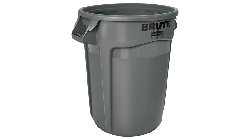 Rubbermaid BRUTE Müllcontainer – Kunststoff (PP), rund – grau – Anti-Fingerprint, Anti-Rutsch-Basis