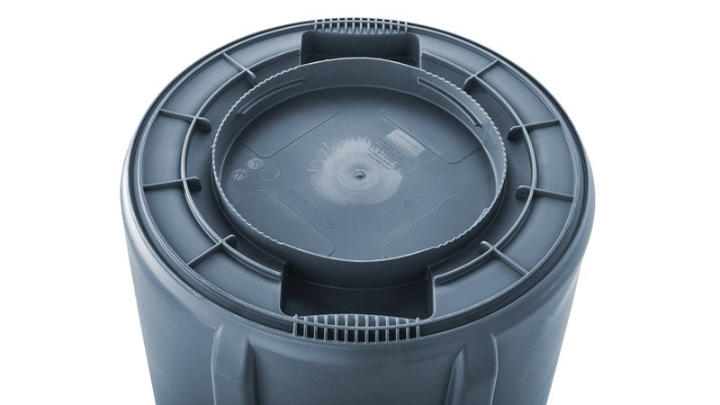 Rubbermaid BRUTE Müllcontainer – Kunststoff (PP), rund – grau – Anti-Fingerprint, Anti-Rutsch-Basis