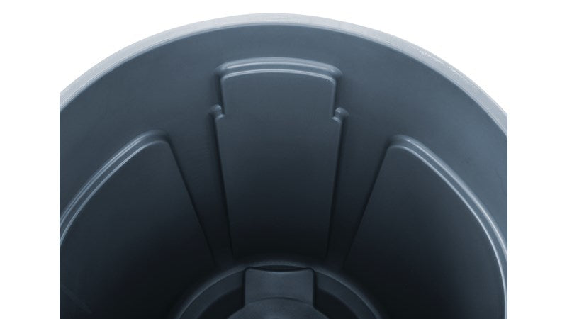 Rubbermaid BRUTE Müllcontainer – Kunststoff (PP), rund – grau – Anti-Fingerprint, Anti-Rutsch-Basis