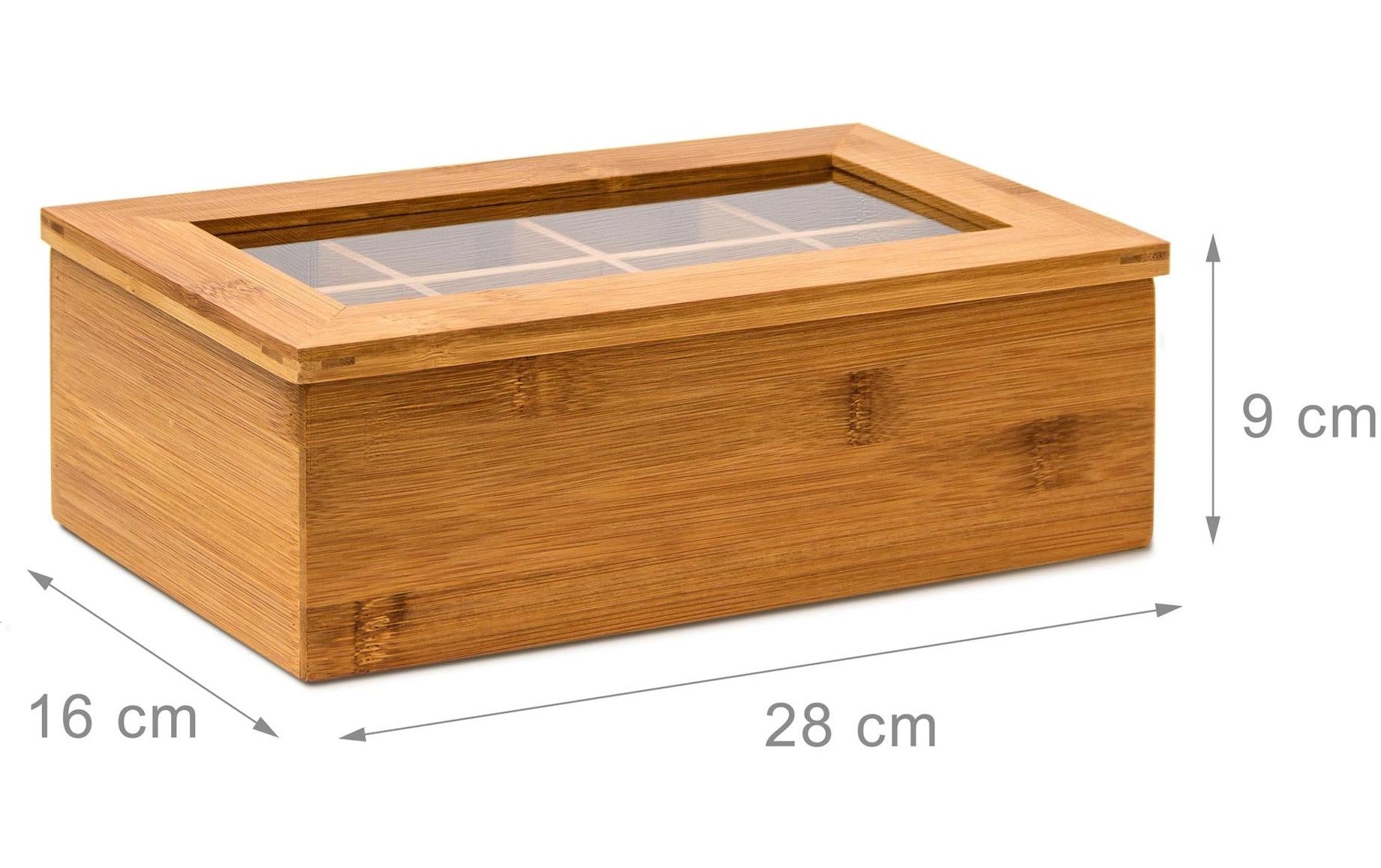 Relaxdays Teebeutelbox Bambus/Kunststoff, 8 Fächer, 28 × 16 × 9 cm
