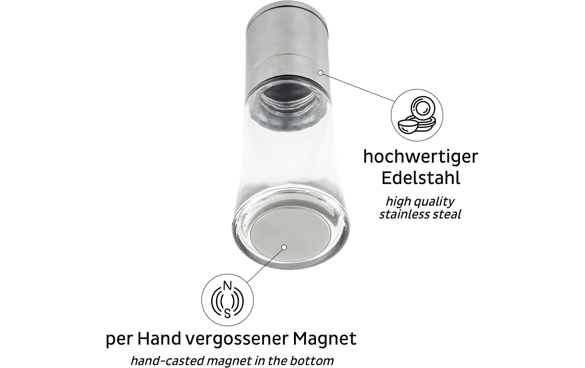 Silwy Streudose 100 ml, Ø 4 × 13,5 cm, Glas/Kunststoff/Edelstahl, Silber/Transparent, 2er-Set