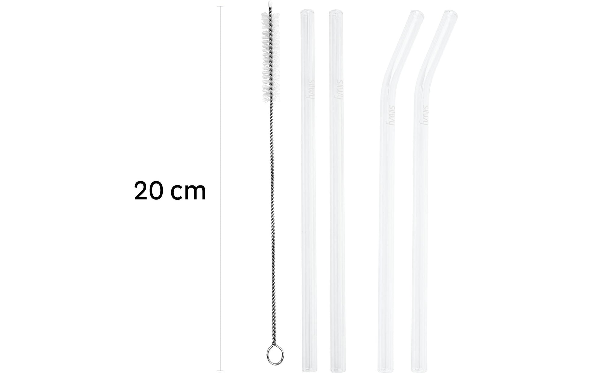 Silwy Trinkhalme – Glas, Ø 0,8 cm, 20 cm, 4 Stk., inkl. Bürste