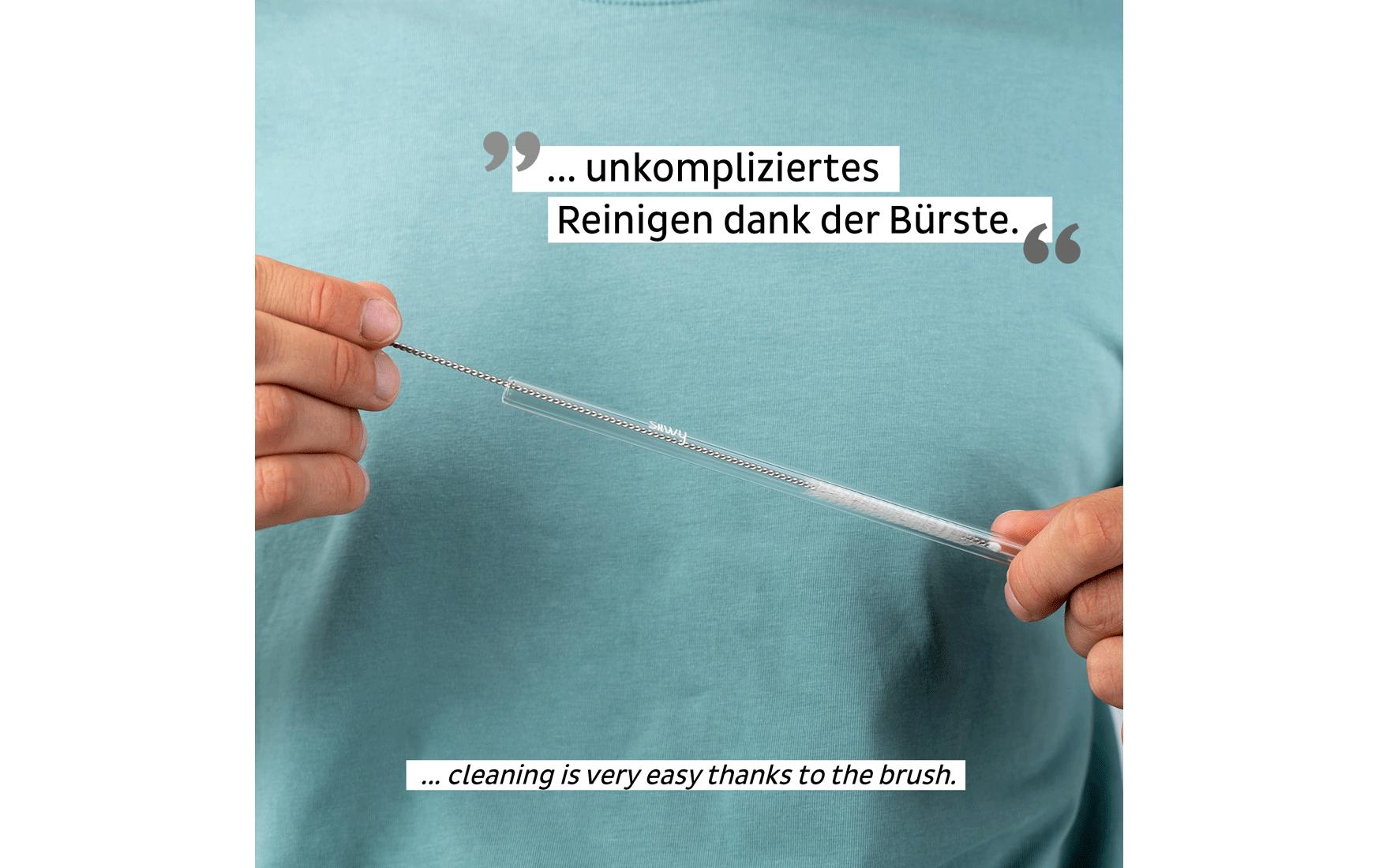 Silwy Trinkhalme – Glas, Ø 0,8 cm, 20 cm, 4 Stk., inkl. Bürste