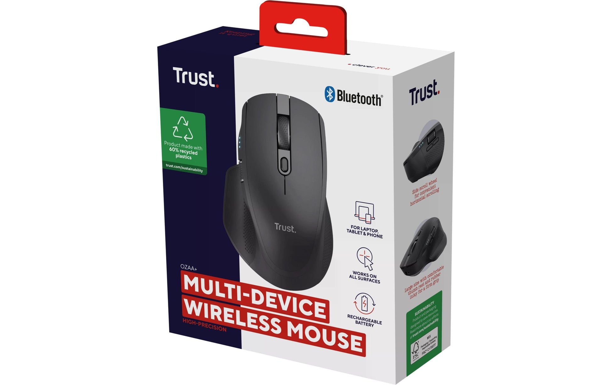 Trust Ozaa+ Multiconnect – Maus – Kabellos (Bluetooth/2,4 GHz), 3200 DPI, Rechts, Schwarz