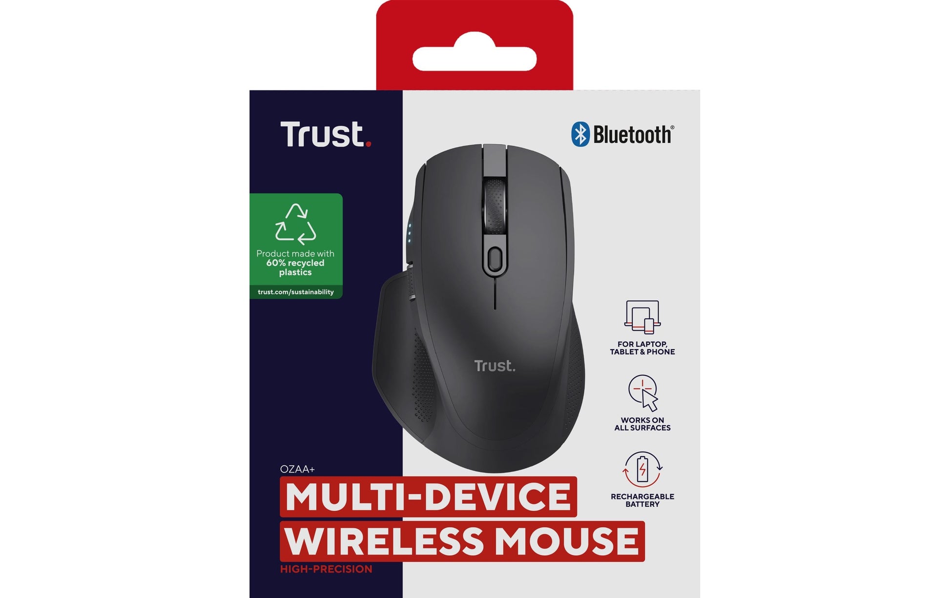 Trust Ozaa+ Multiconnect – Maus – Kabellos (Bluetooth/2,4 GHz), 3200 DPI, Rechts, Schwarz