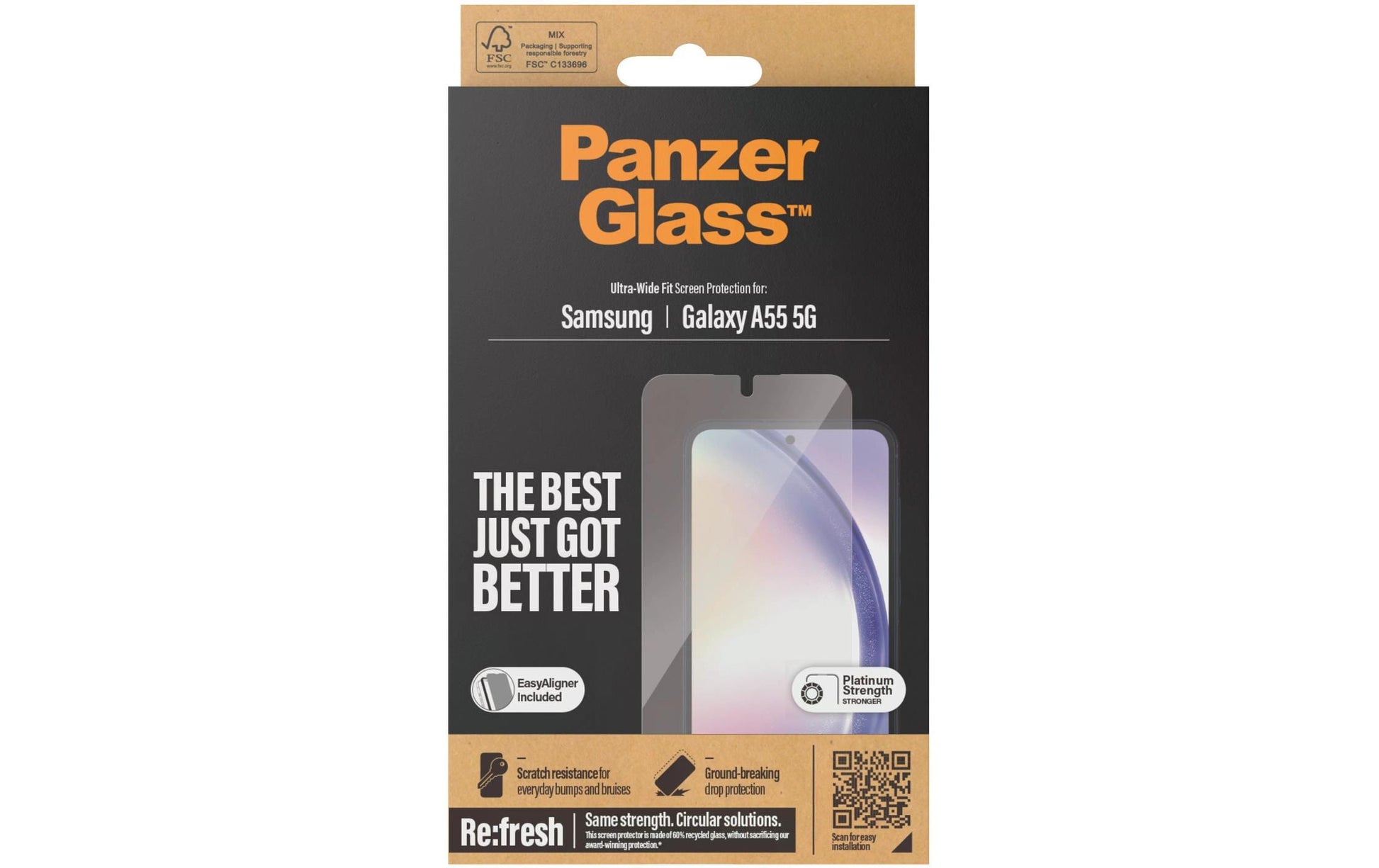 PanzerGlass Displayschutz (Panzerglas), Ultra-Wide Fit – für Galaxy A55 5G – mit Applikator