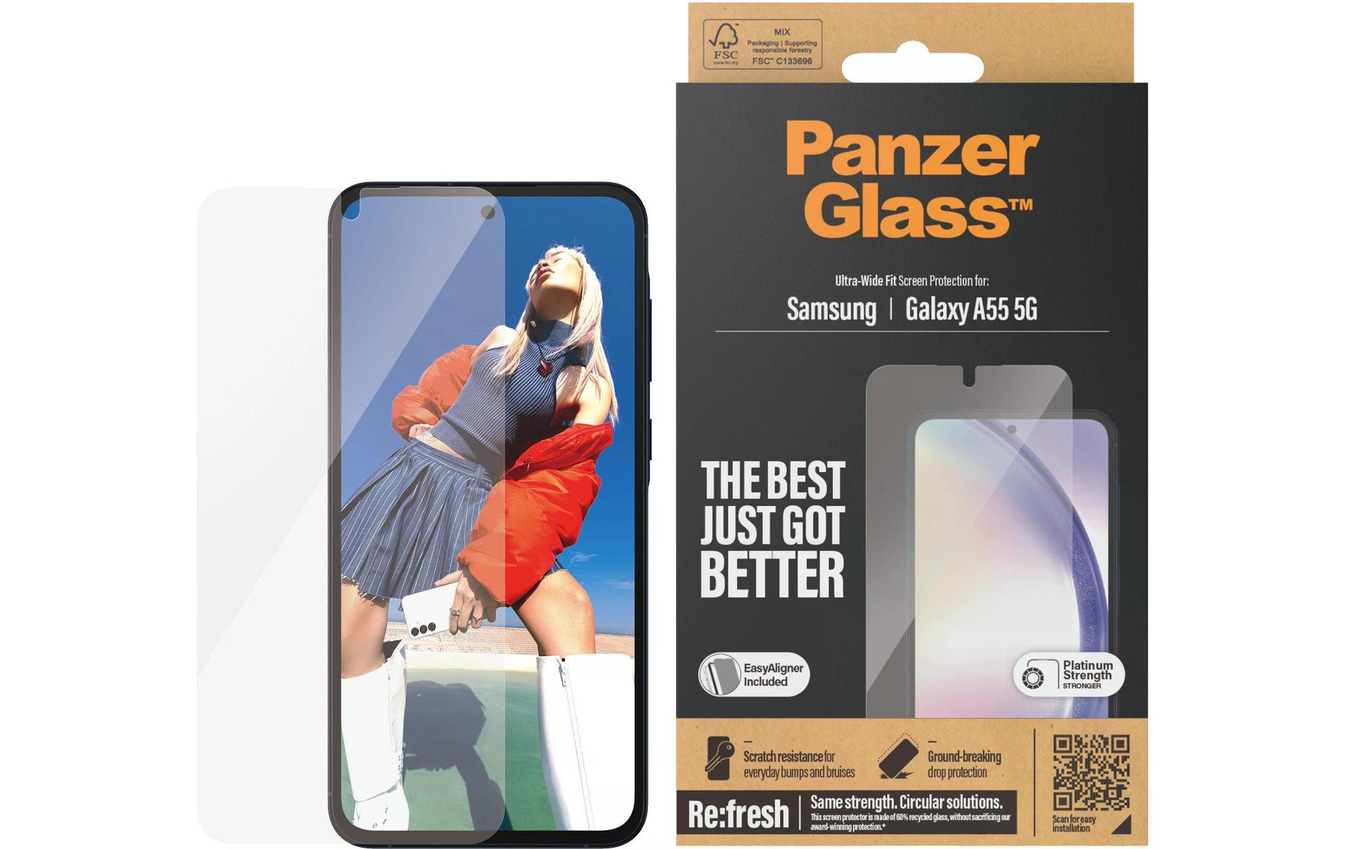 PanzerGlass Displayschutz (Panzerglas), Ultra-Wide Fit – für Galaxy A55 5G – mit Applikator