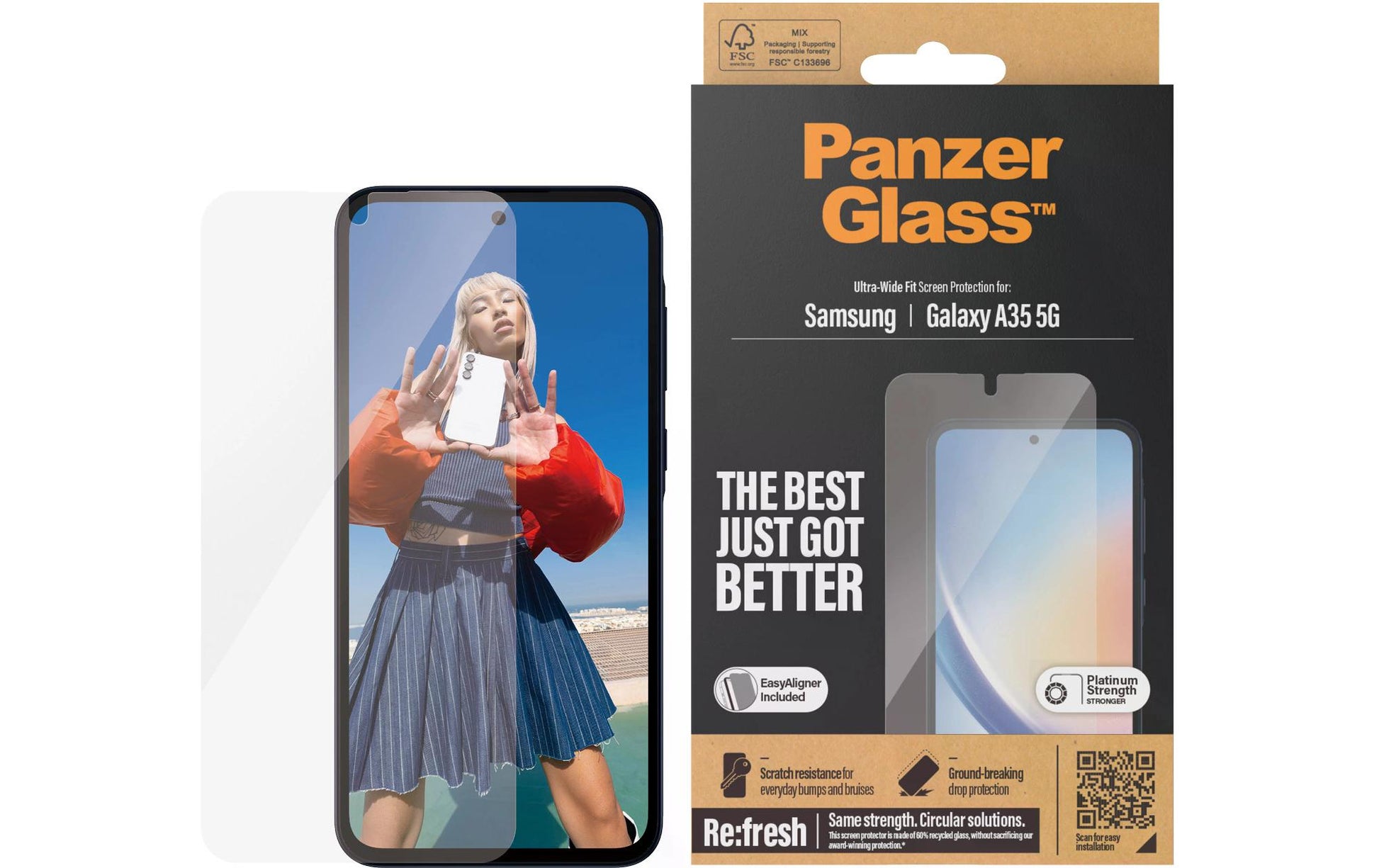 PanzerGlass Displayschutz (Panzerglas), Ultra-Wide Fit – für Galaxy A35 5G – mit Applikator