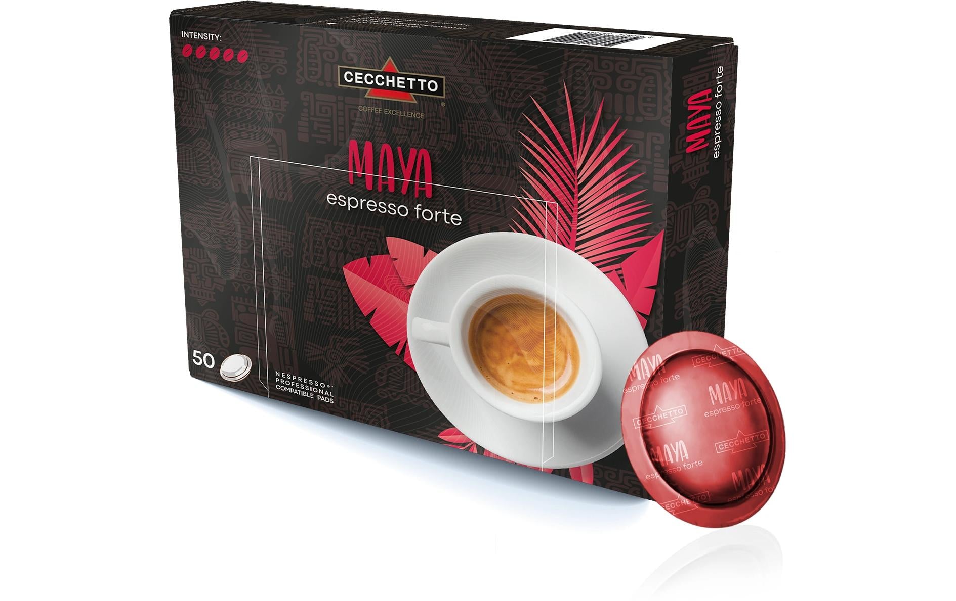 CECCHETTO Maya Espresso Forte – Kaffeepads für Nespresso – Intensität 5, 50 Pads