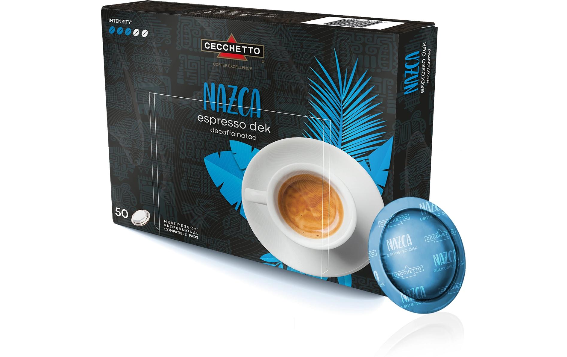 CECCHETTO Nazca – Kaffeepads für Nespresso – Espresso, entkoffeiniert, Intensität 3, 50 Pads