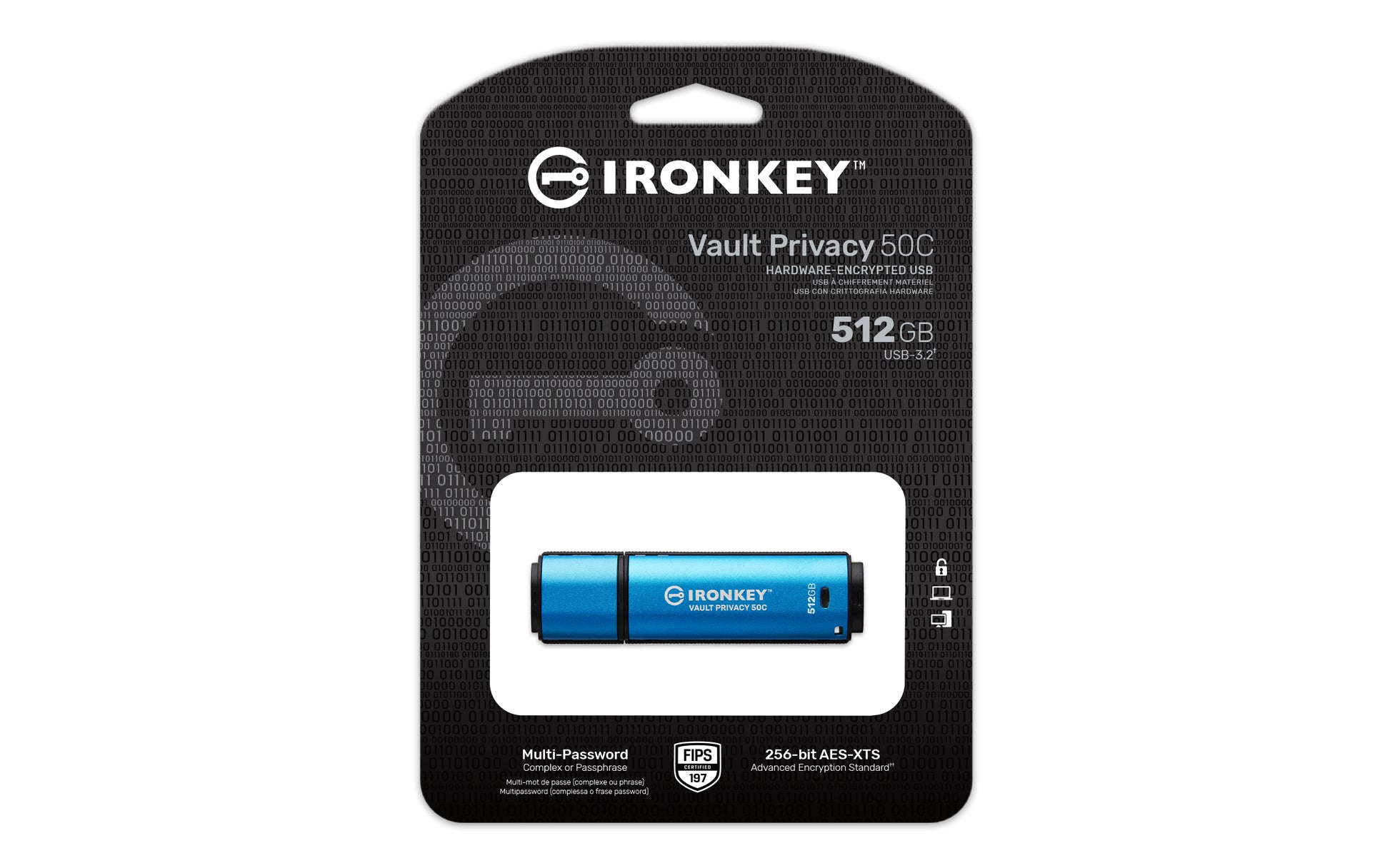 Kingston Technology Kingston IronKey Vault 50C USB-Stick – 512 GB, USB-C, hardwareverschlüsselt (AES-256, FIPS 197)