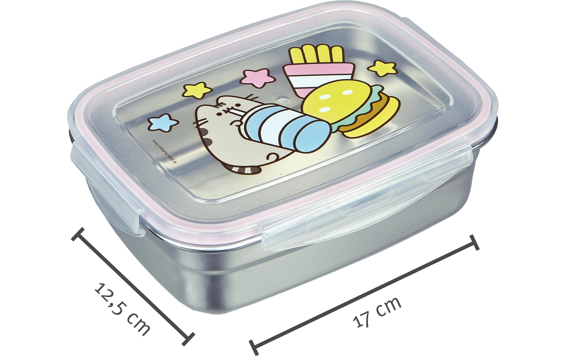 Scooli Lunchbox 550 ml, 17 × 12,5 × 6 cm, Edelstahl, grau, Pusheen-Motiv