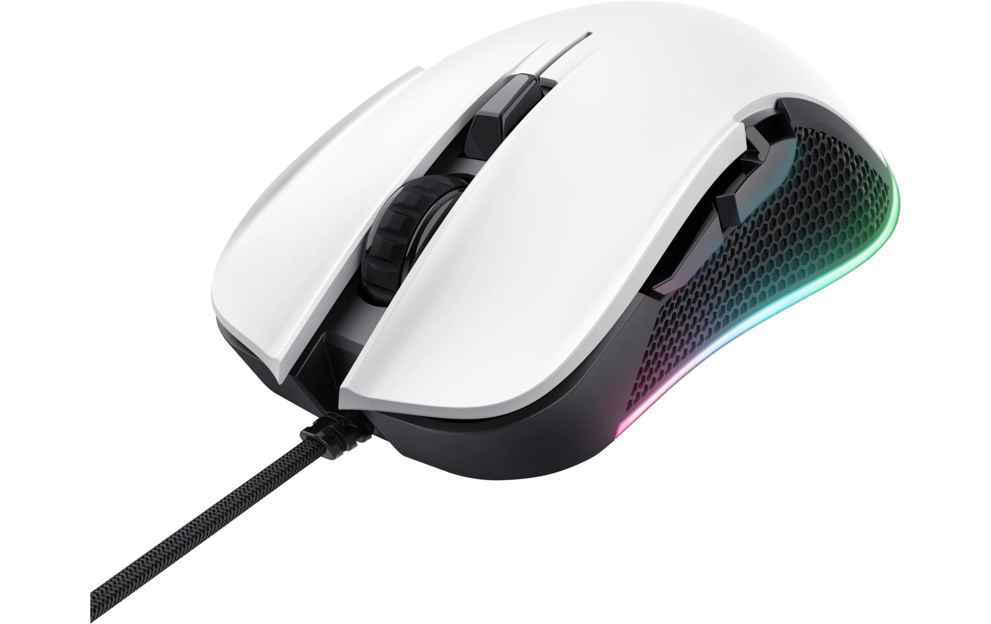 Trust GXT922W Ybar Gaming-Maus – kabelgebunden, 1'000 Hz, 6 Tasten, beidhändig, RGB-Beleuchtung, weiss