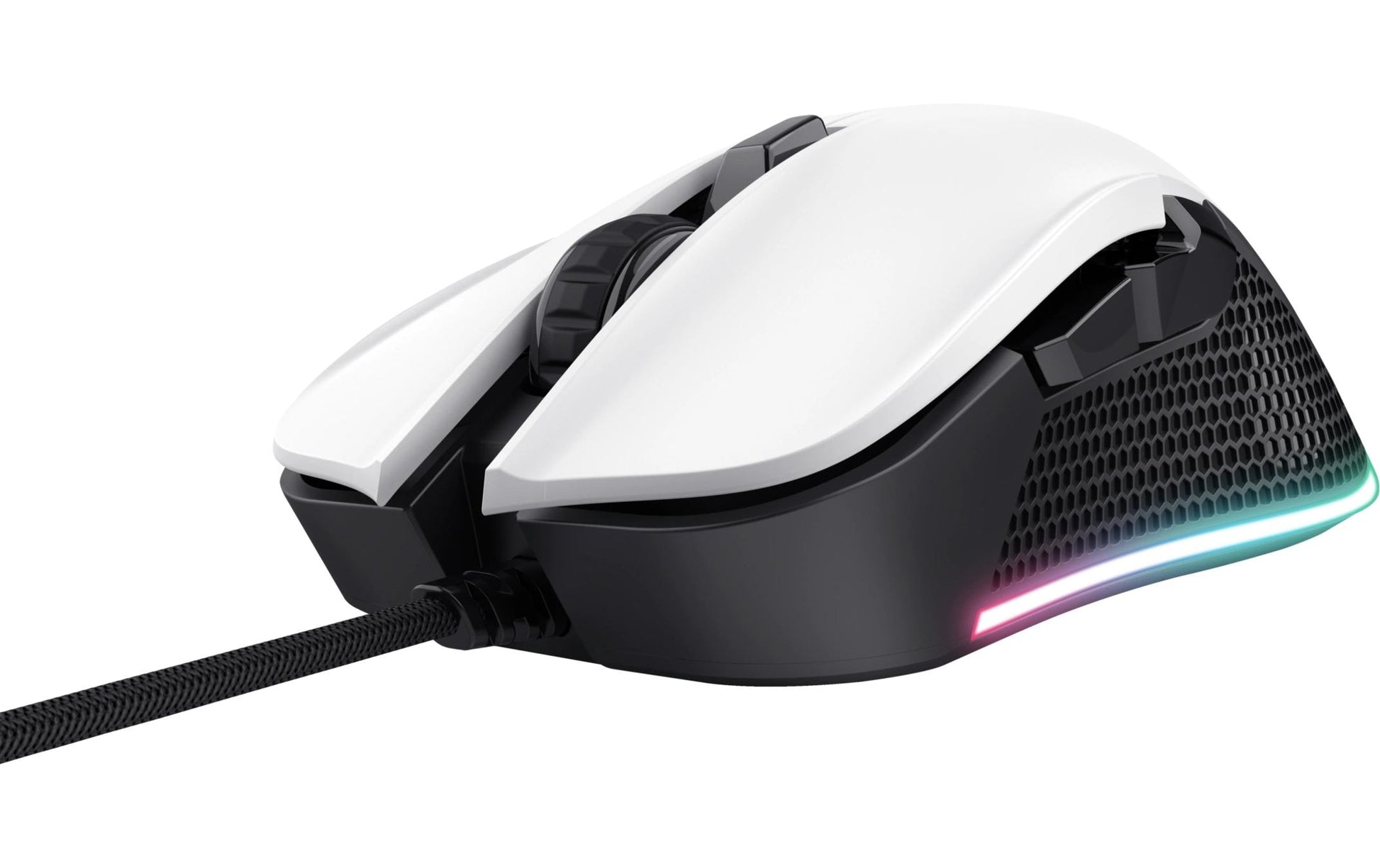 Trust GXT922W Ybar Gaming-Maus – kabelgebunden, 1'000 Hz, 6 Tasten, beidhändig, RGB-Beleuchtung, weiss