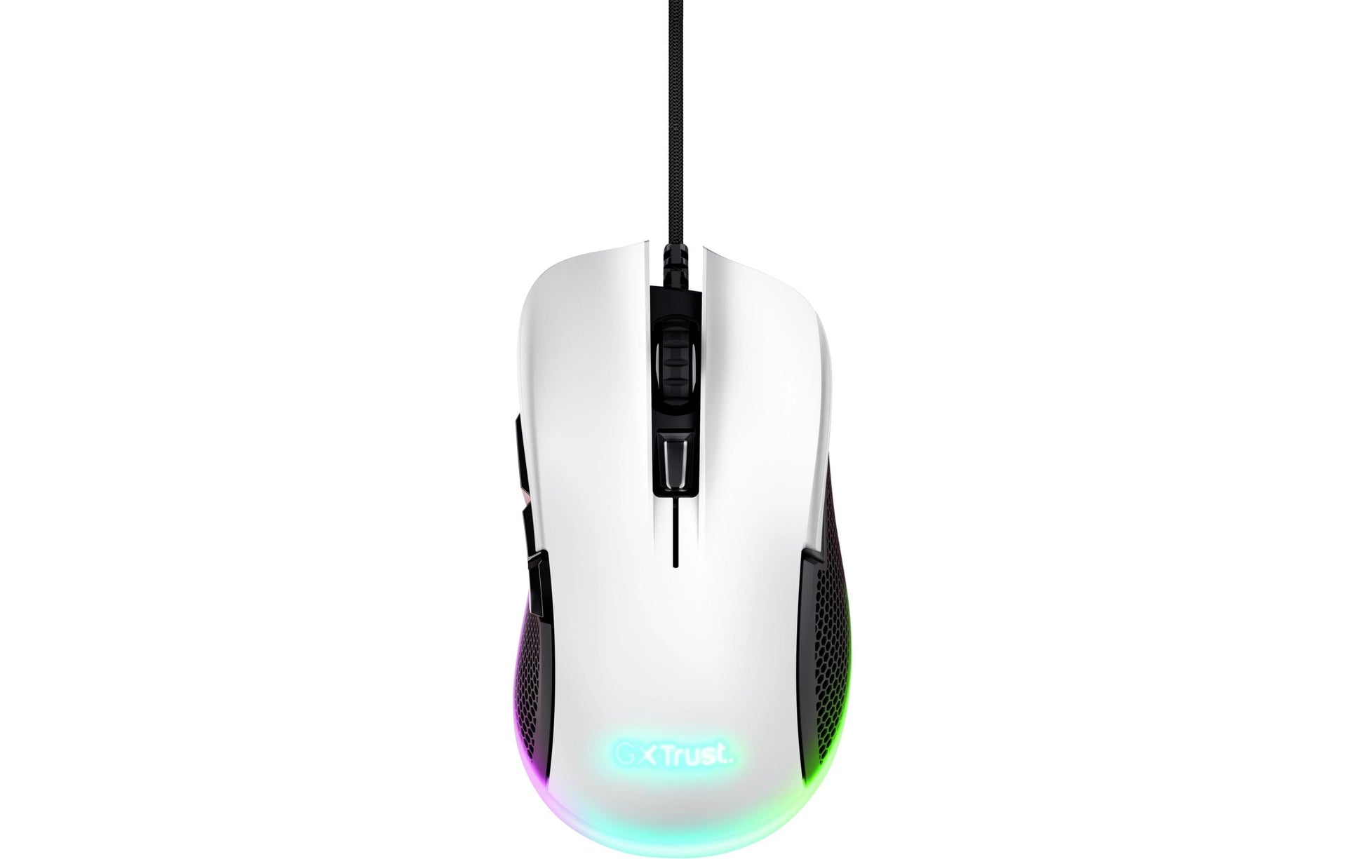 Trust GXT922W Ybar Gaming-Maus – kabelgebunden, 1'000 Hz, 6 Tasten, beidhändig, RGB-Beleuchtung, weiss