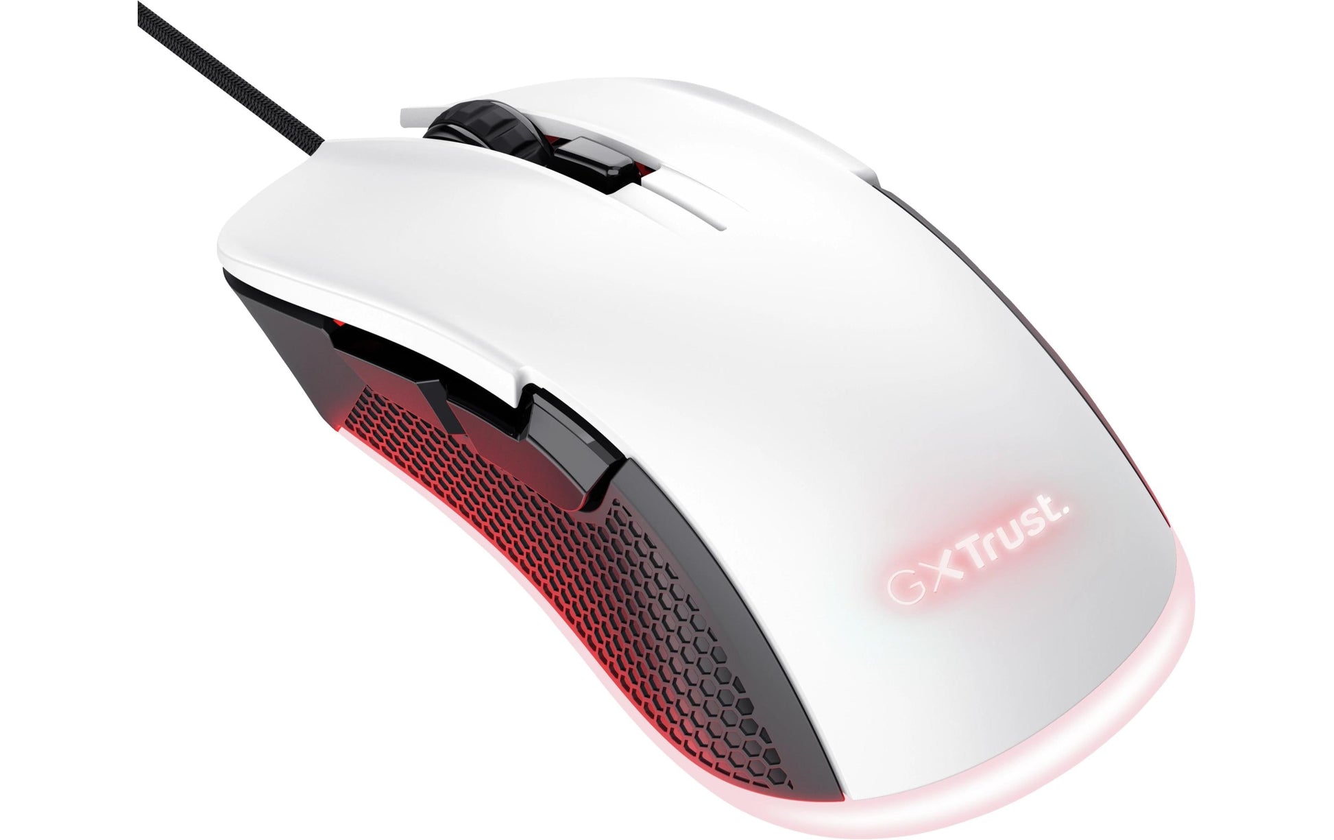Trust GXT922W Ybar Gaming-Maus – kabelgebunden, 1'000 Hz, 6 Tasten, beidhändig, RGB-Beleuchtung, weiss