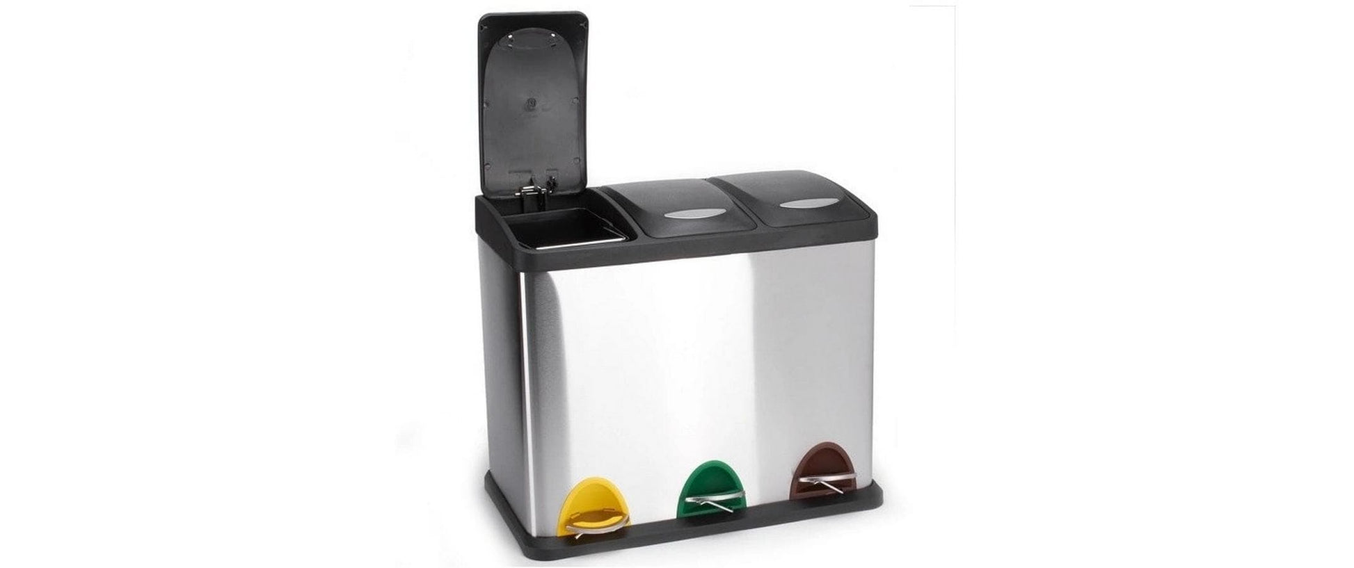 MSV Recyclingbox 6 6 - 24 l - Edelstahl, rechteckig - Schwarz - 3 Fächer