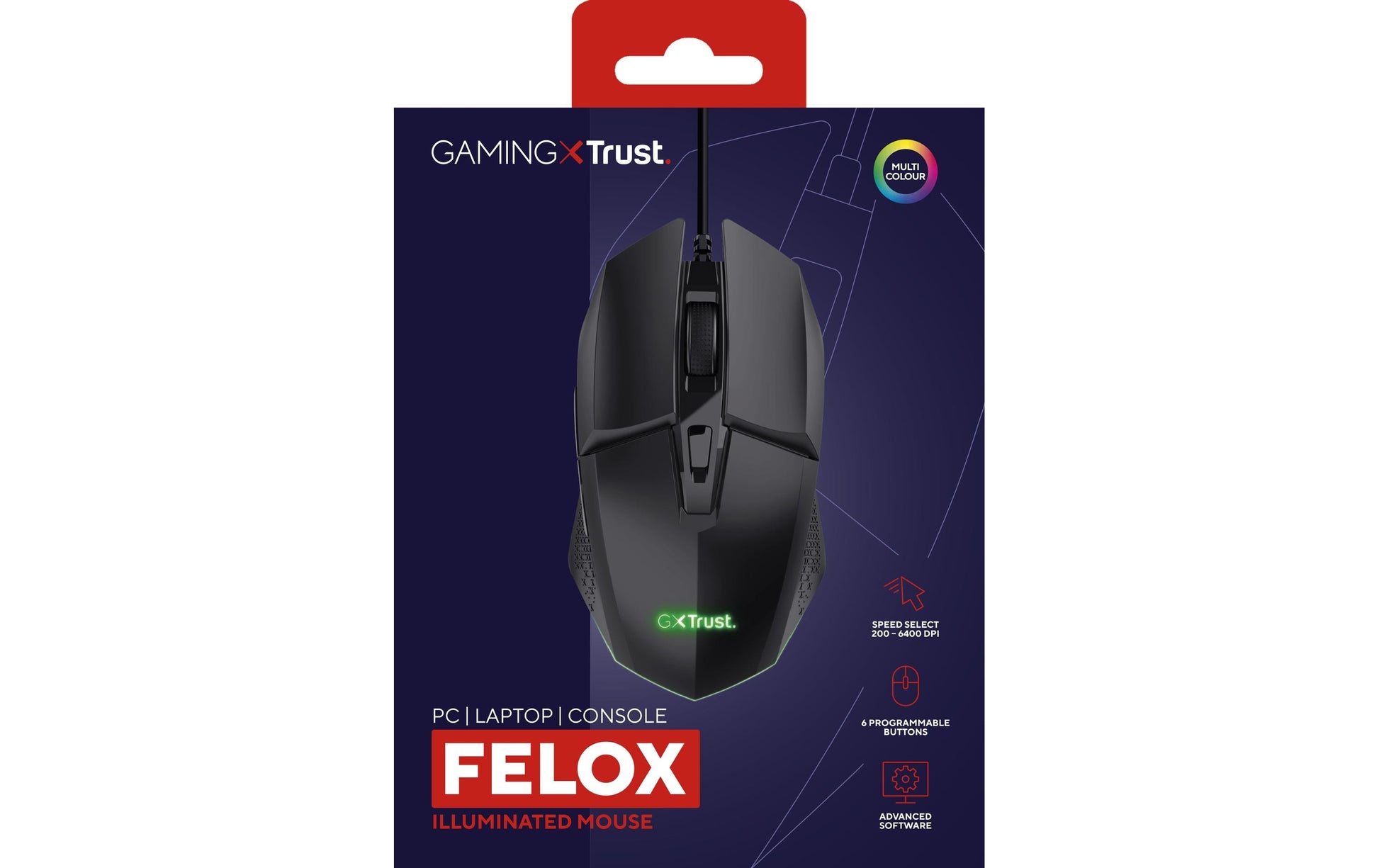 Trust GXT109 Felox Gaming-Maus – kabelgebunden, beidhändig, programmierbare Tasten, RGB-Beleuchtung, schwarz
