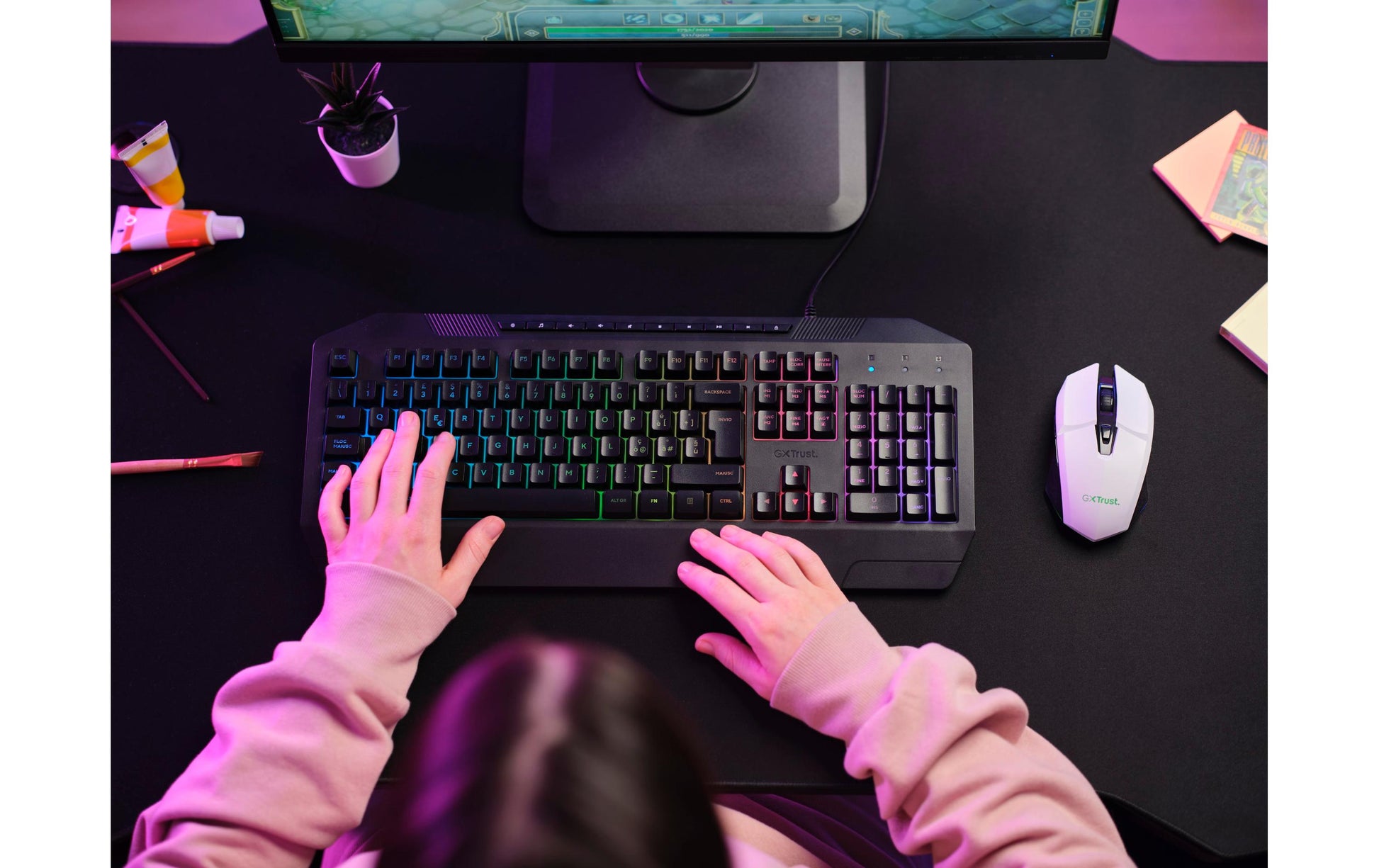 Trust GXT 110 Felox – Gaming-Maus – Kabellos (2,4 GHz), 4800 DPI, RGB-Beleuchtung, rechts, Weiss