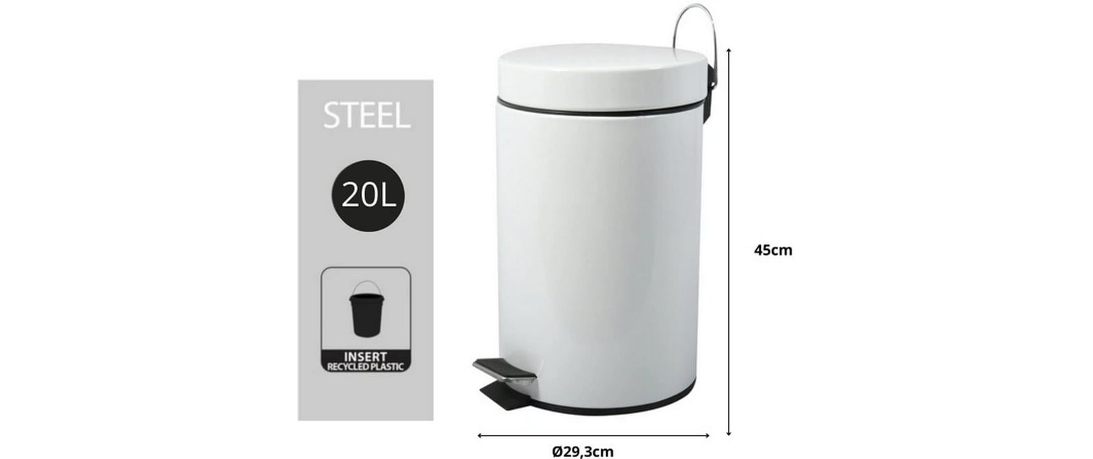 MSV Treteimer – 20 l – Stahl, rund – weiss