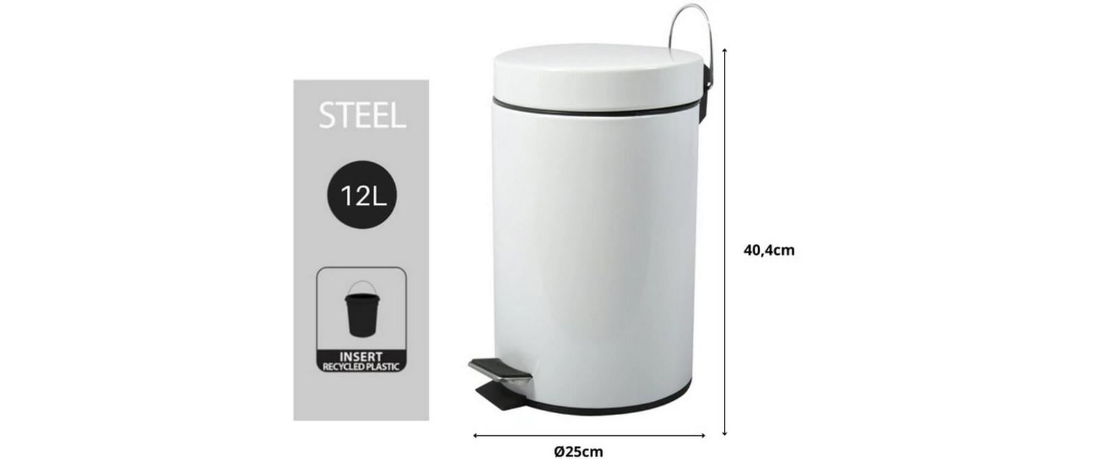 MSV Treteimer – 12 l – Stahl, rund – weiss