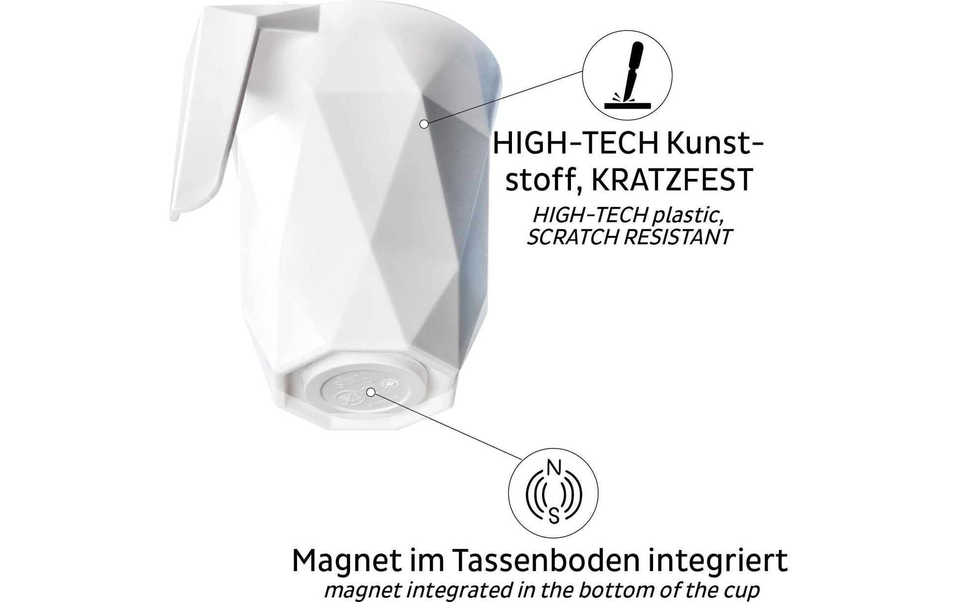 Silwy Tasse S030-1403-1-C – 300 ml, 8,5 × 12,0 cm, Kunststoff, Weiss, mit Deckel, stapelbar