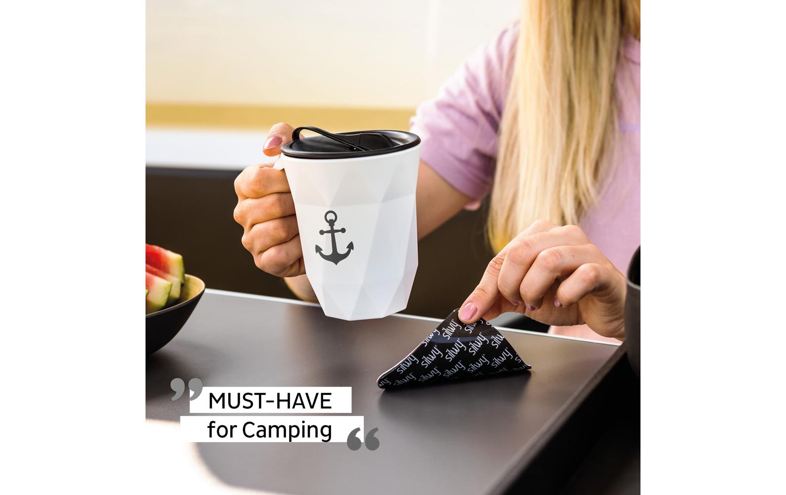 Silwy Tasse – 0,3 l, Ø 8,5 cm, H 12,0 cm, Kunststoff, Weiss, mit Deckel, stapelbar