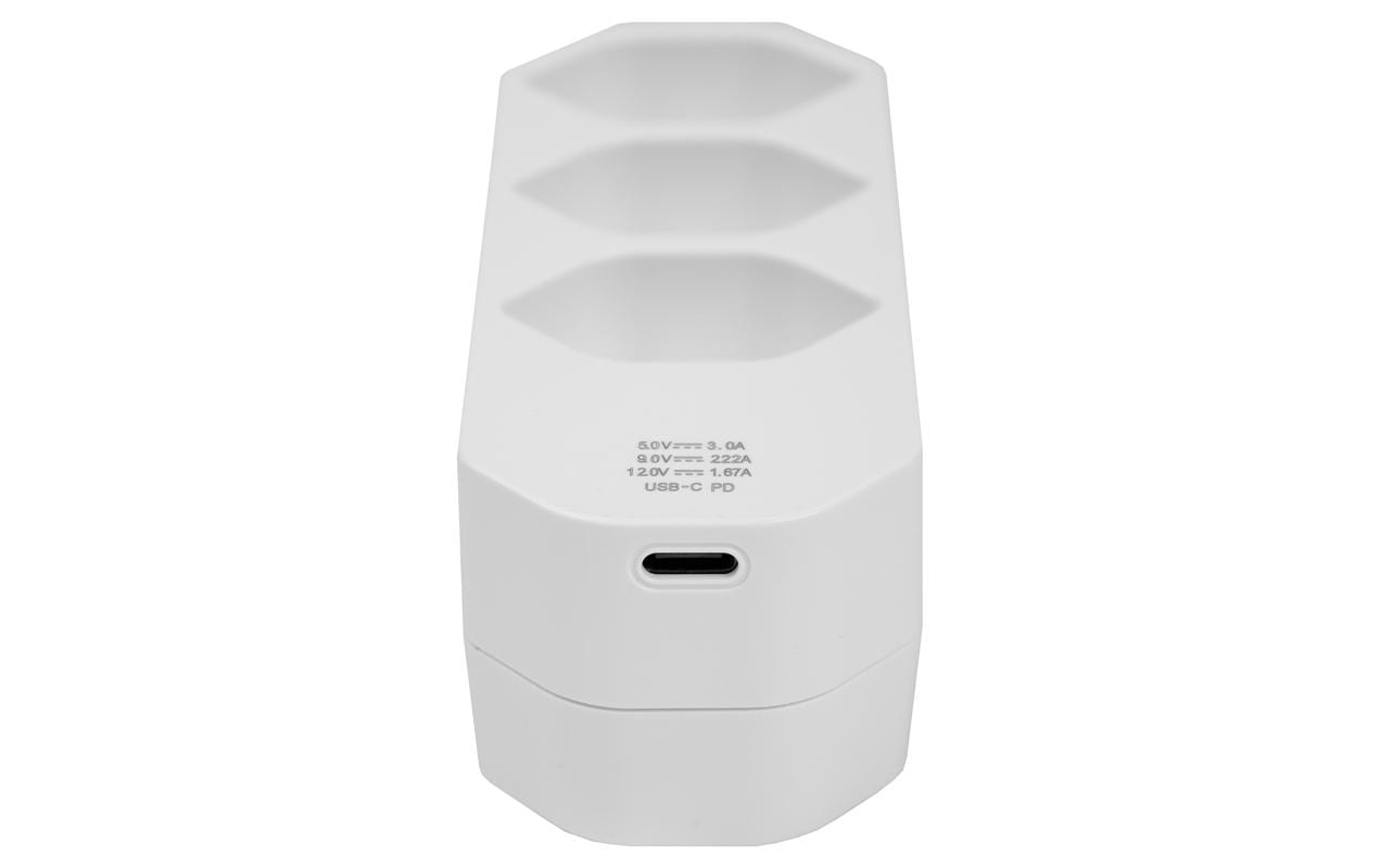 Steffen Steckdosenleiste, 4×T13, 1×USB-C, Stecker T12 (abgewinkelt), 320° drehbar – weiss