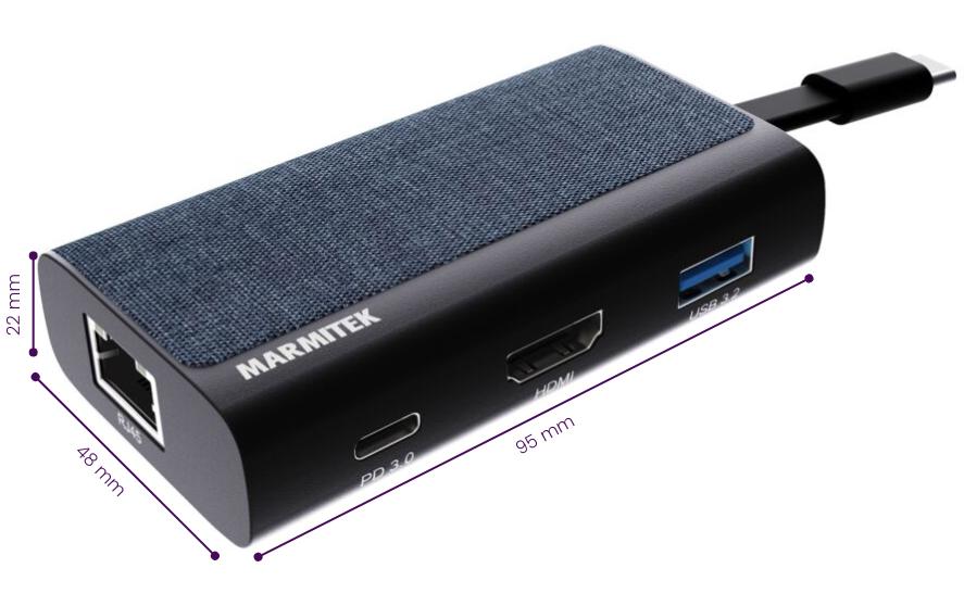 Marmitek Connect 4 USB-Hub – USB-C, HDMI, 1× USB-A, GbE