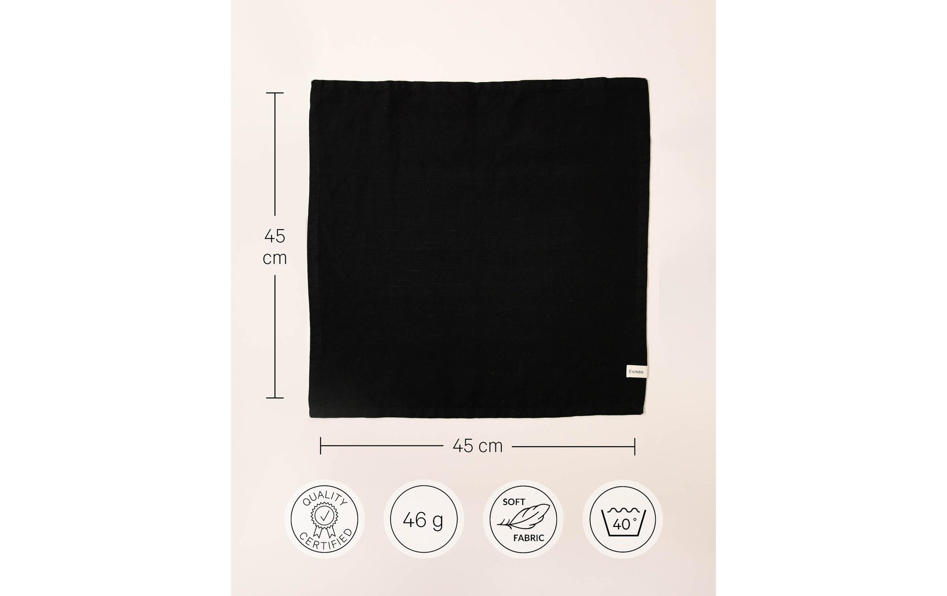 Esmée Stoffserviette – Schwarz – 45 × 45 cm, Baumwolle/Leinen – 1-er-Set