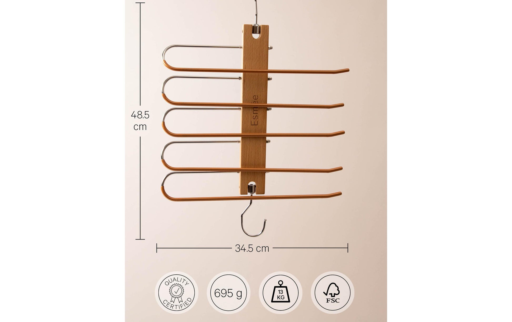 Esmée Wandgarderobe 5 Haken – Holz – Braun – 345 × 355 × 55 mm