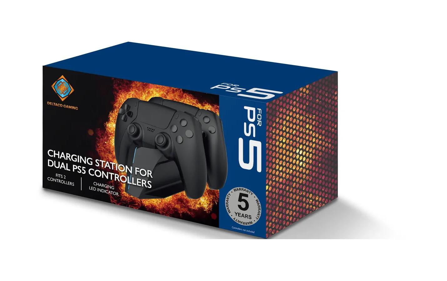 Deltaco Gaming GAM-147 – Ladestation für PlayStation 5, 2x Controller, Ladezeit 3 h, USB-A zu USB-C, Schwarz