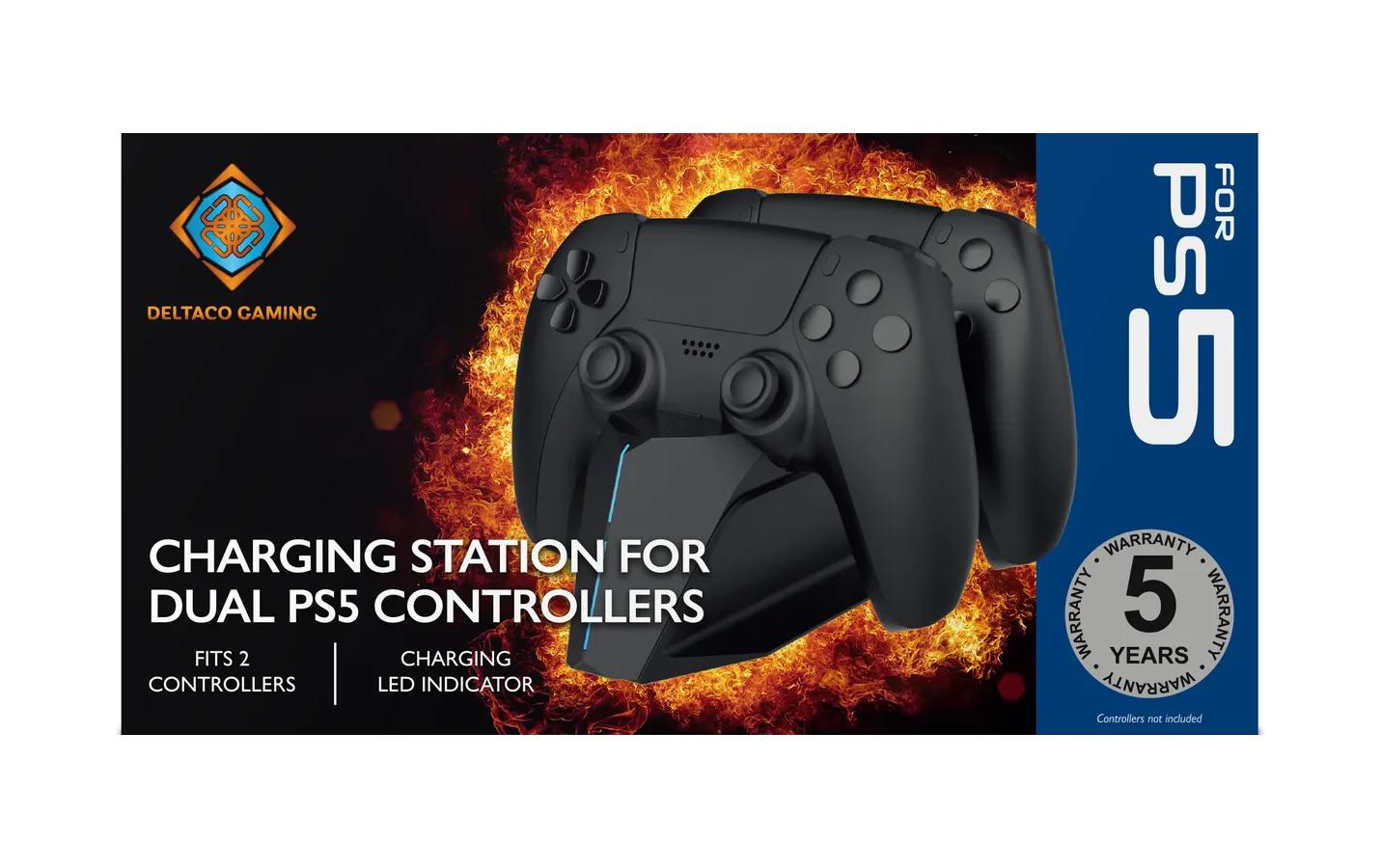 Deltaco Gaming GAM-147 – Ladestation für PlayStation 5, 2x Controller, Ladezeit 3 h, USB-A zu USB-C, Schwarz