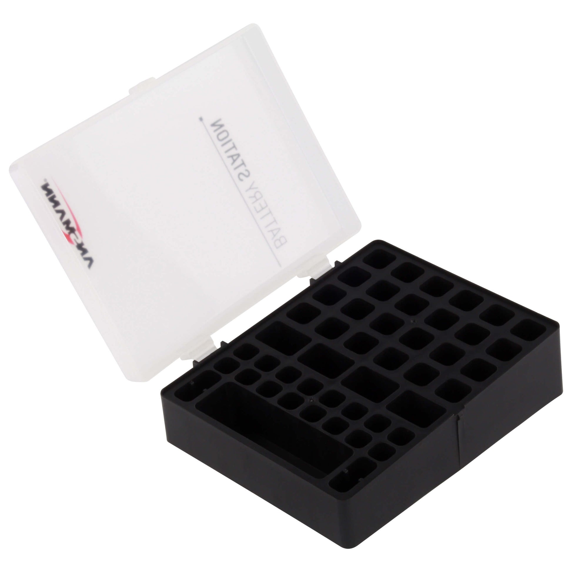 Ansmann Batterie-Aufbewahrung – Wandbefestigung, Schwarz/Transparent, B 173 × H 63 × T 138 mm