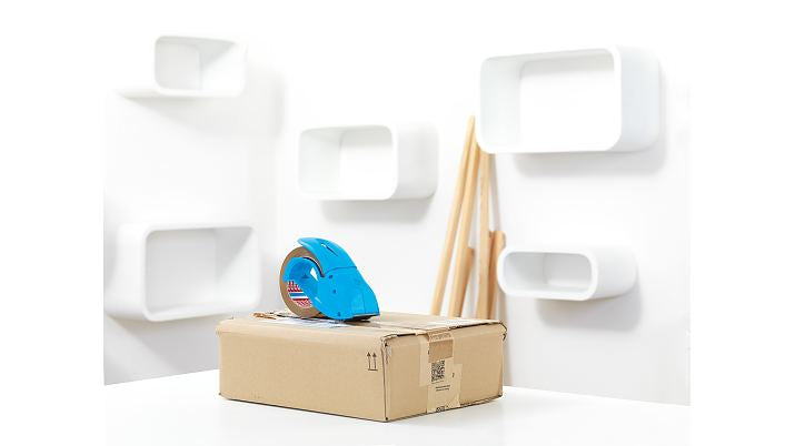 TESA Verpackungsbandabroller – für Verpackungsband bis 50 mm × 50 m, Blau