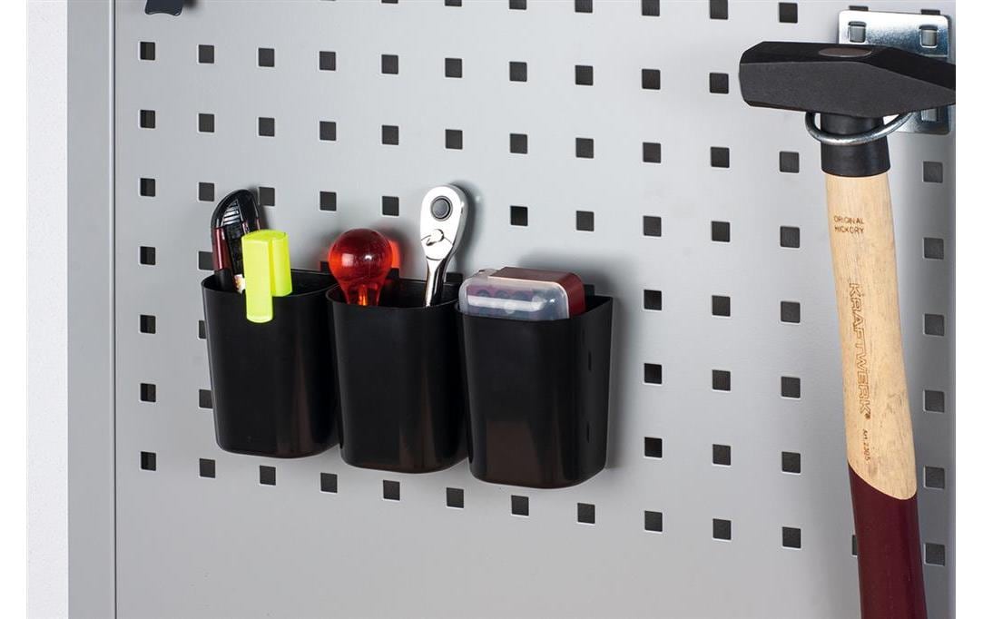 KRAFTWERK Kleinteilebox 5-teilig – Schwarz, B 75 × H 90 × T 50 mm, für Lochwand