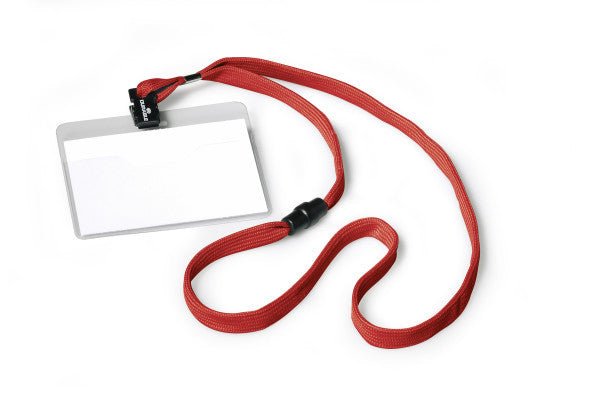 Durable Namensschild mit Textilband – 90 × 60 mm – Textil – rot – 10 Stk.