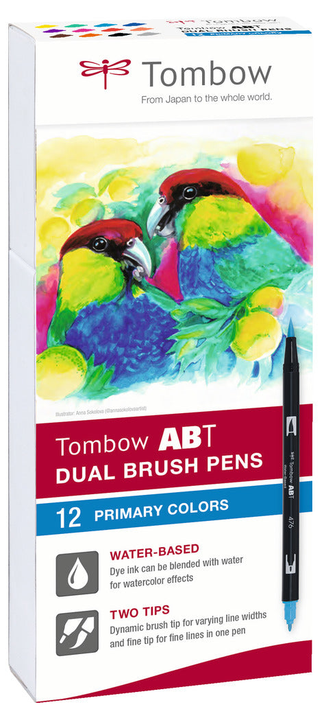 Tombow Filzstifte ABT Dual Brush Pen, auswaschbar, 12 Stk.