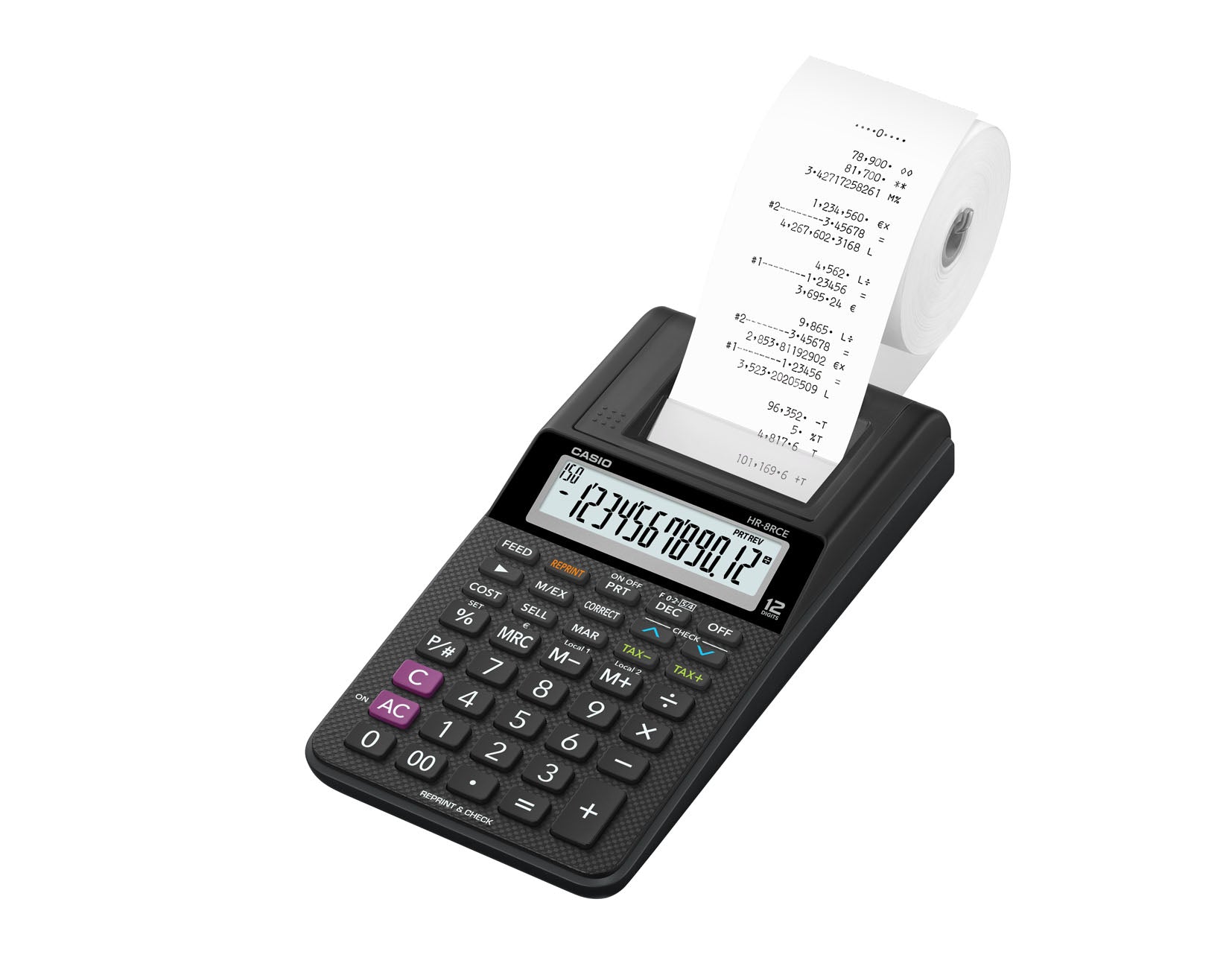 Casio Druckender Tischrechner HR-8RCE – 12-stellig – Batteriebetrieb – Schwarz