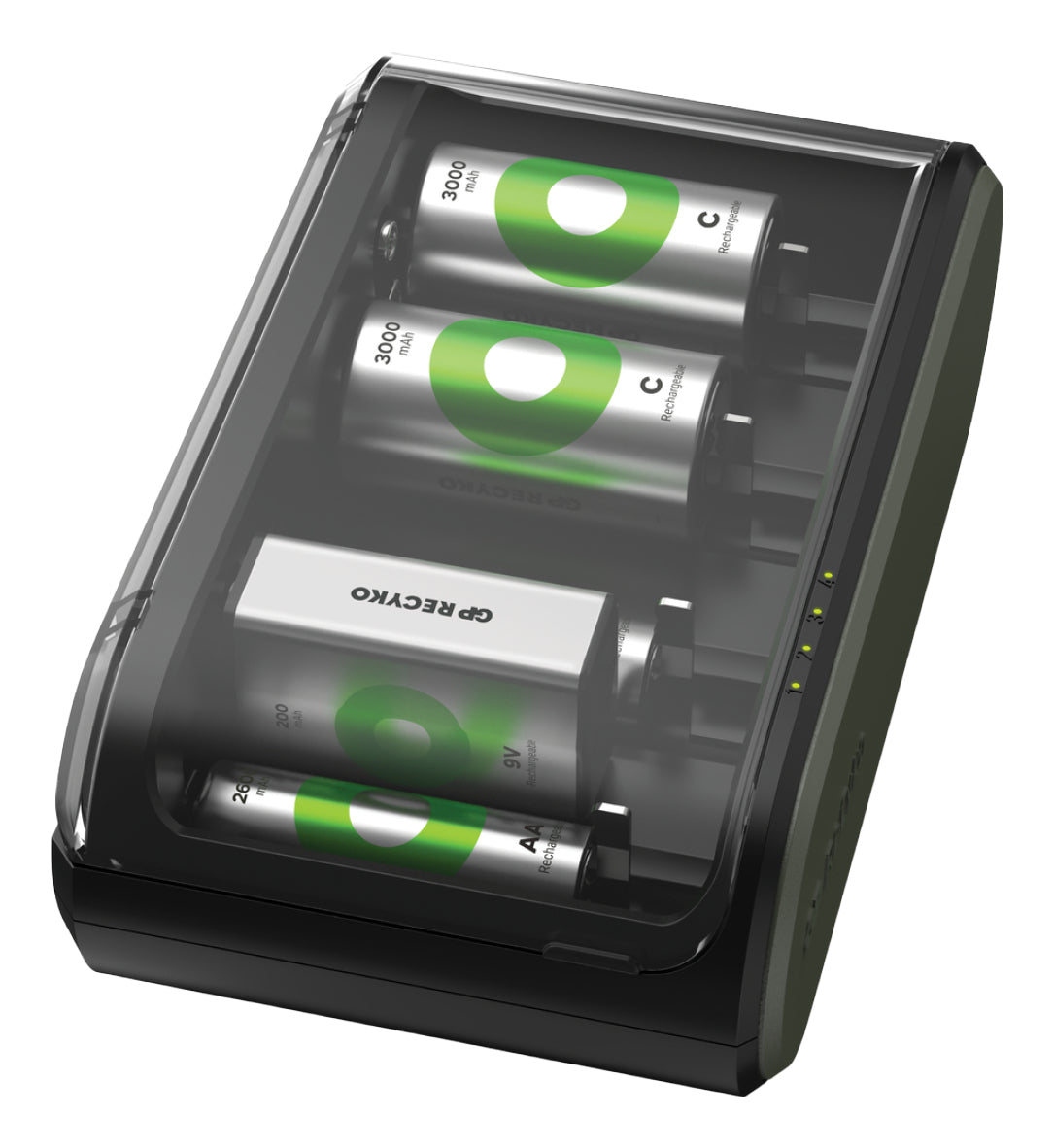GP Batteries B631 Batterieladegerät 6× – für NiMH-Akkus (AA, AAA, C u. a.) – USB 5 V/2 A, Schwarz