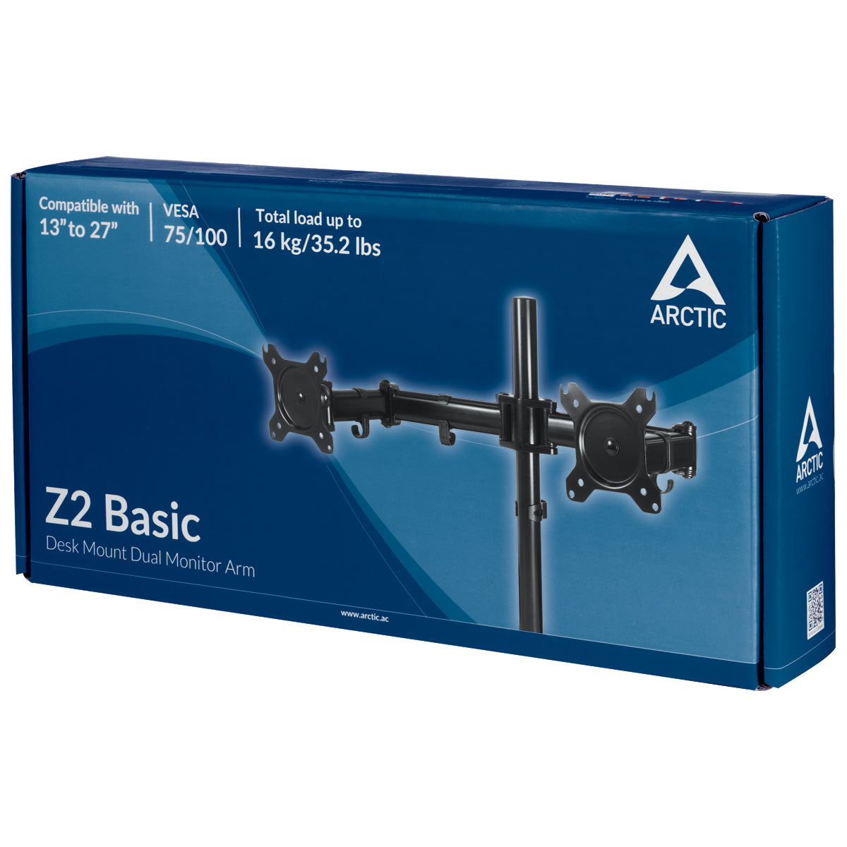 ARCTIC Tischhalterung, Dual, bis 25", VESA 75 × 75 mm, 16 kg, neigbar, schwarz