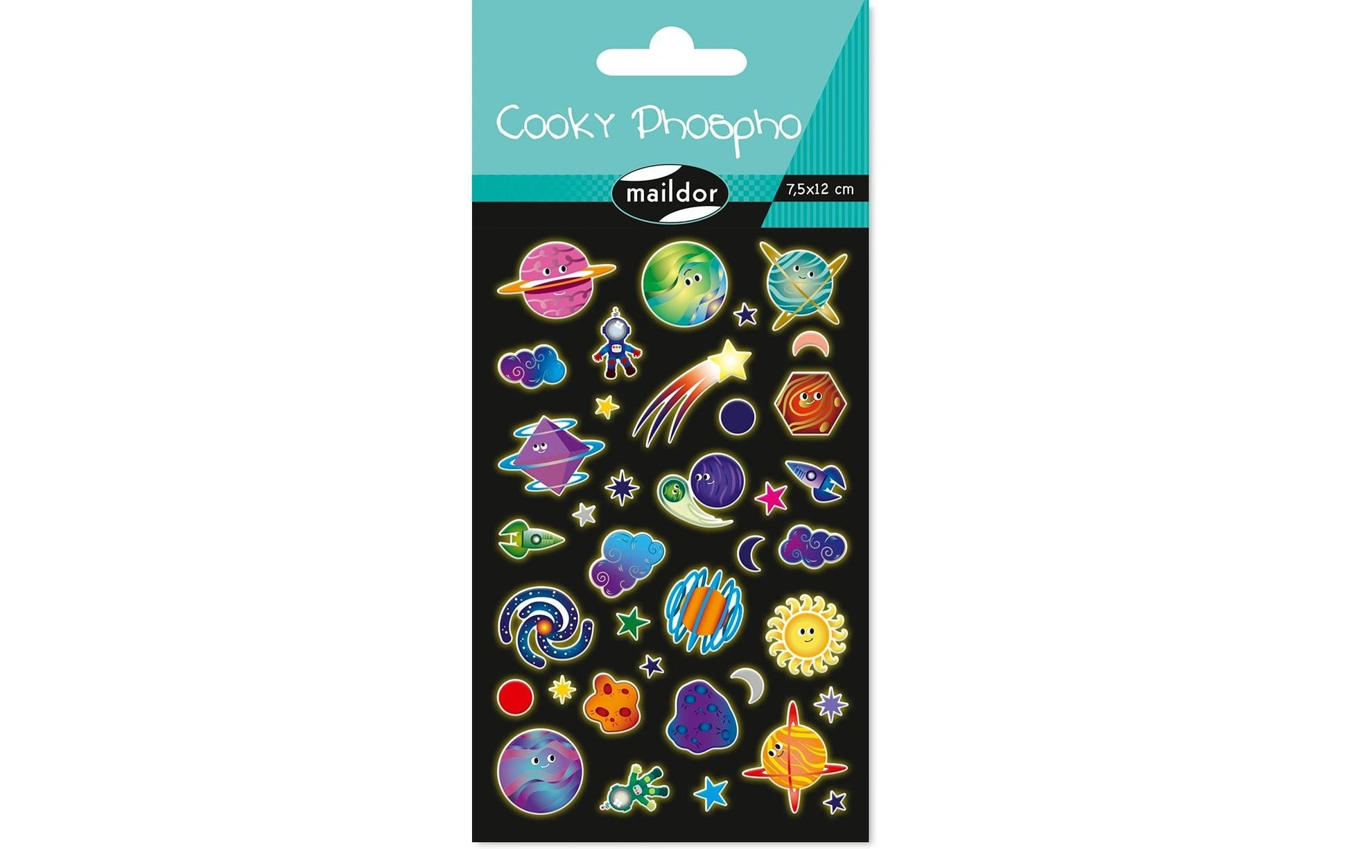 Clairefontaine Sticker Cooky Phospho – 7,5 × 12 cm, Planet, mehrfarbig – 1 Bogen