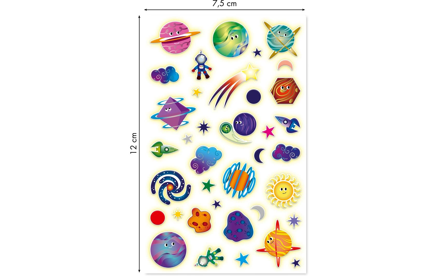 Clairefontaine Sticker Cooky Phospho – 7,5 × 12 cm, Planet, mehrfarbig – 1 Bogen