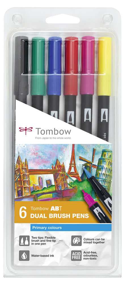 Tombow Filzstifte ABT Dual Brush Pen, auswaschbar, 6 Farben