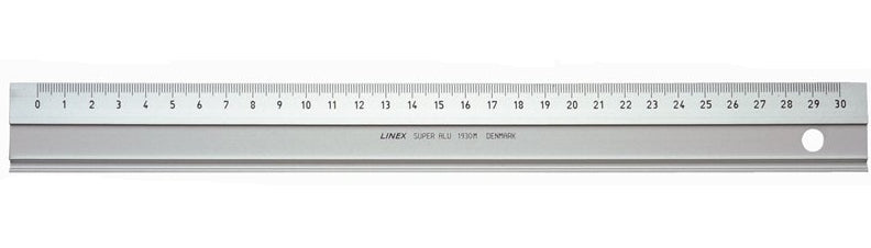 Linex Wandtafel-Lineal 30 cm – Aluminium, silber, mit Stahl-Schneidekante, Tuschekante, rutschfest