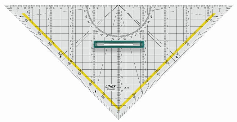 Linex Wandtafel-Geodreieck – Hypotenuse 32 cm, Acrylglas, transparent, mit abnehmbarem Griff