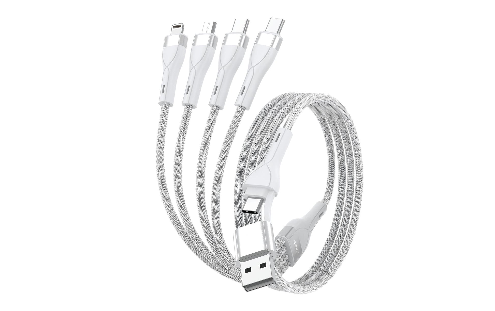 4smarts Multi-Kabel – 4-in-1 USB-A/USB-C auf USB-C/Micro-USB/Lightning 1,2 m, Weiss – für iPhone/Android