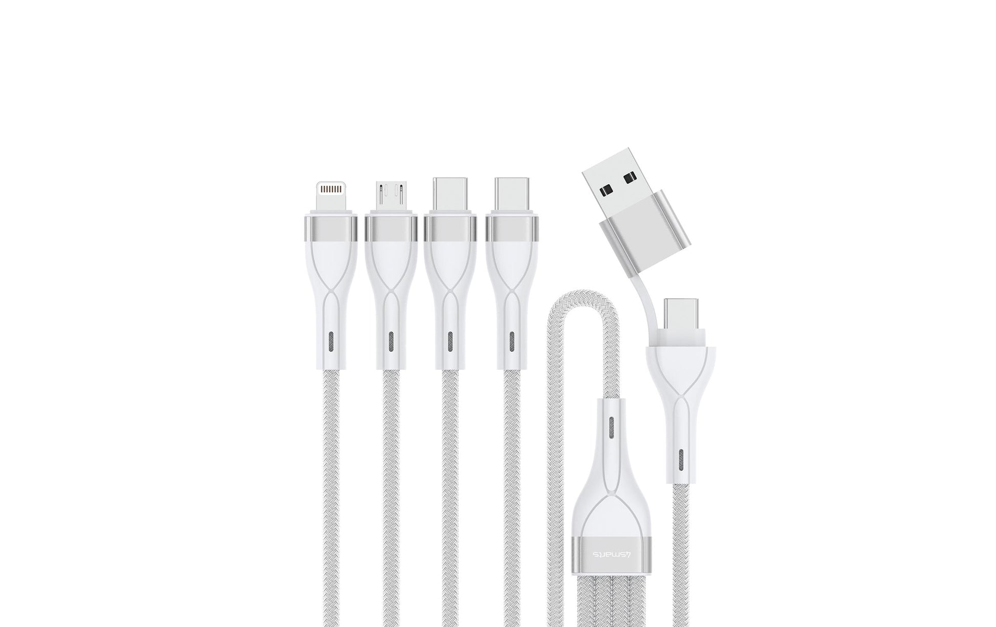 4smarts Multi-Kabel – 4-in-1 USB-A/USB-C auf USB-C/Micro-USB/Lightning 1,2 m, Weiss – für iPhone/Android