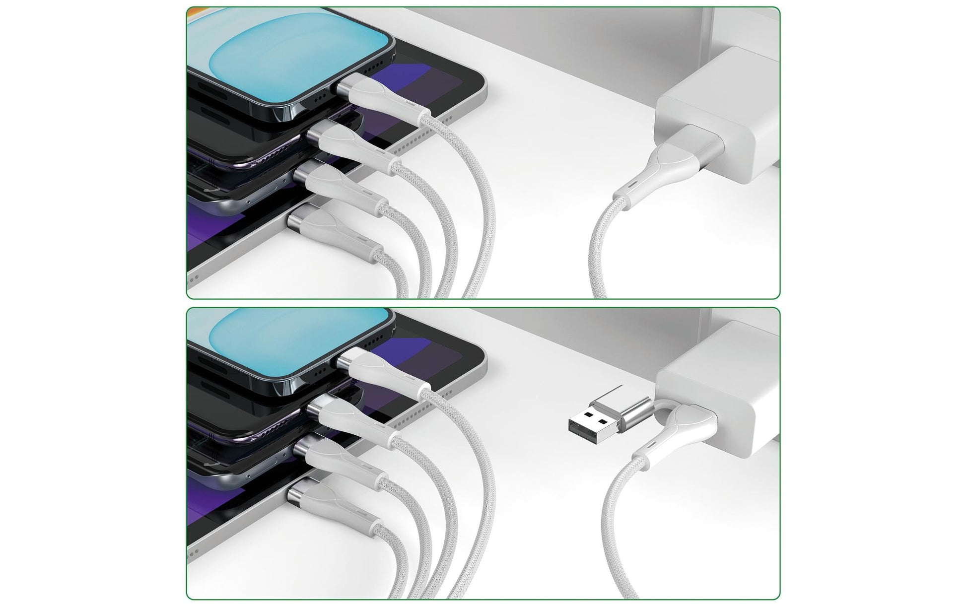 4smarts Multi-Kabel – 4-in-1 USB-A/USB-C auf USB-C/Micro-USB/Lightning 1,2 m, Weiss – für iPhone/Android